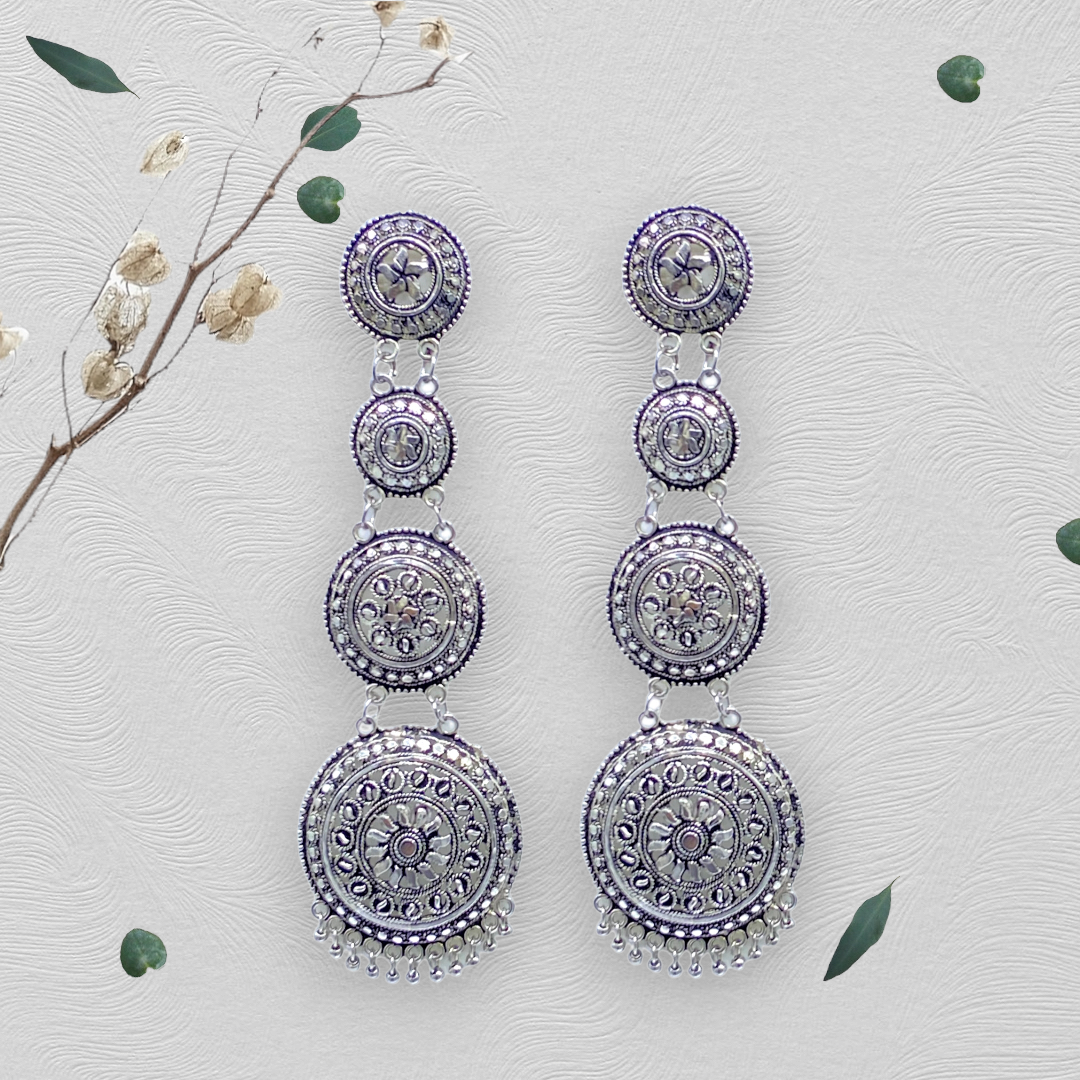 Long Four Step Oxidised Earrings