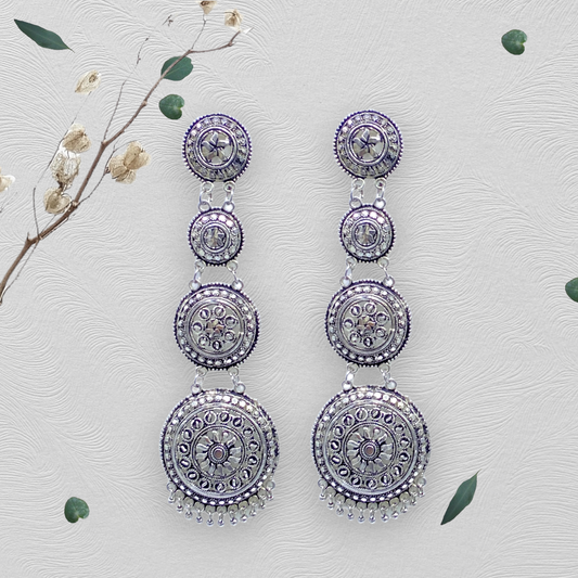 Long Four Step Oxidised Earrings