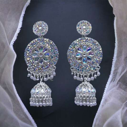 Circular Stone Studded White Gold Earring