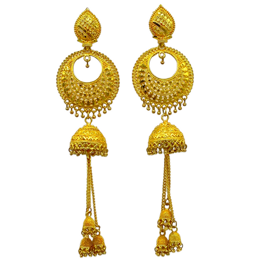 Gold Chandbali with Hanging Chain Earring